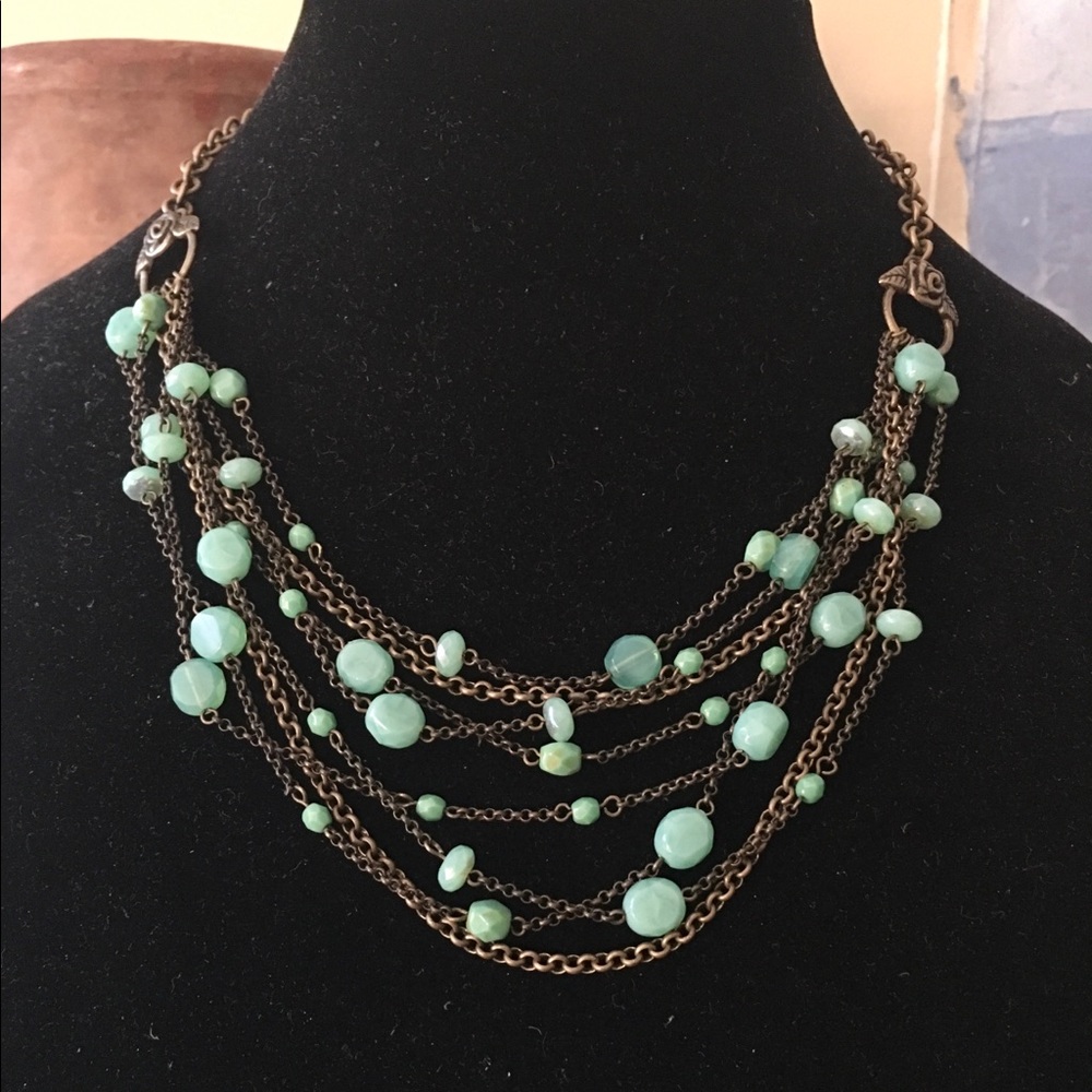 Multi-layer Floating Turquoise Stones Necklace. EUC